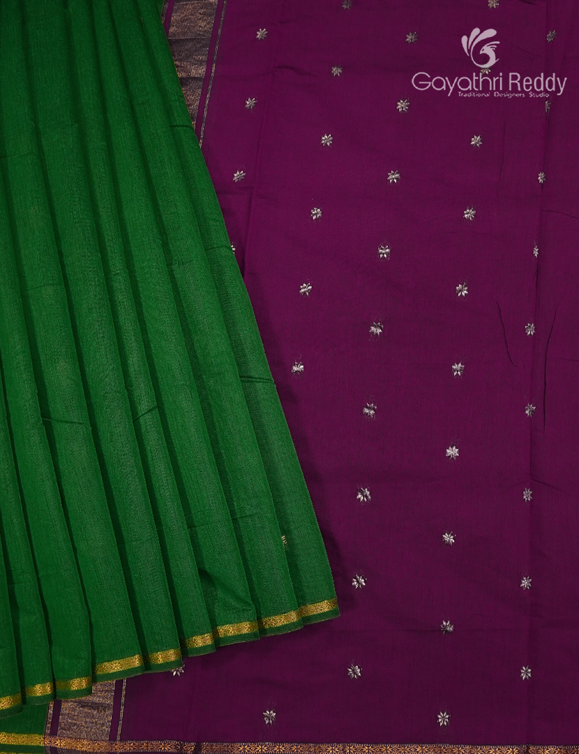 Sico Saree in Parrot Green and Purple