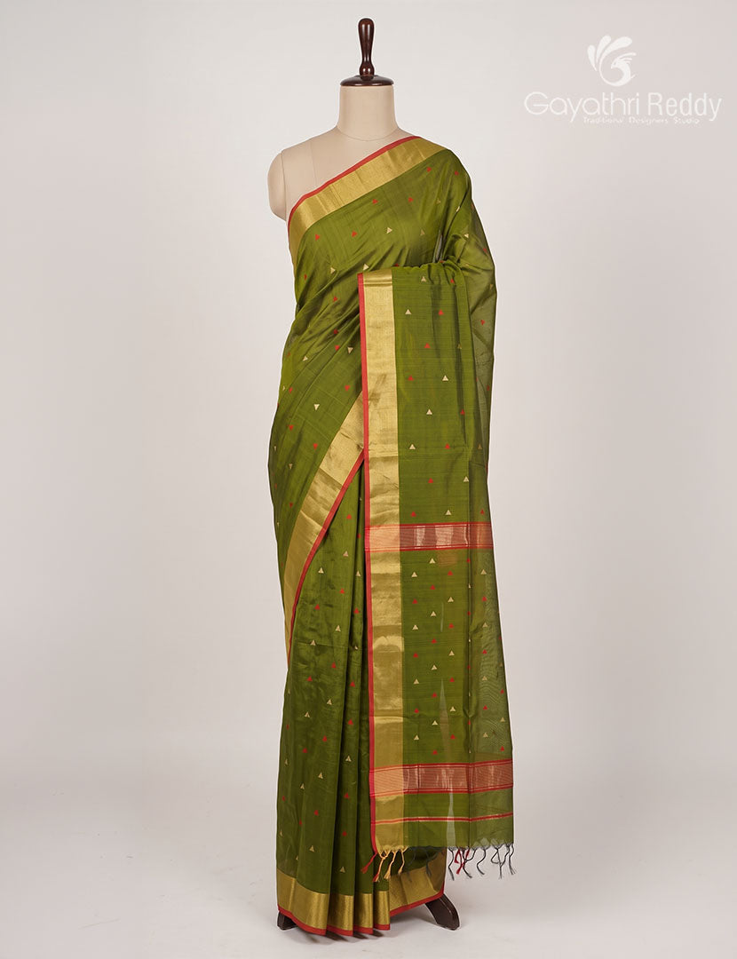 Pure Chanderi Sico Saree in Olive Green
