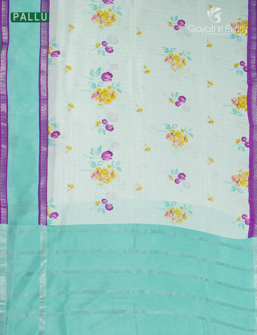 Mangalgiri Printed Saree in Mint Green and Sea Blue