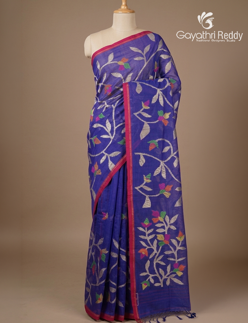 Pure Jamdani Kora Saree in Blue