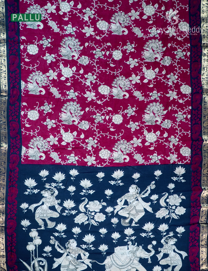 Vidharbha Sico Saree in Deep Pink and Deep Navy blue