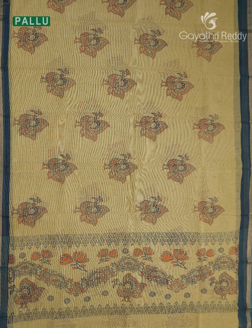 Premium Quality Cotton Kota Saree in Yellow and Deep Rama Green