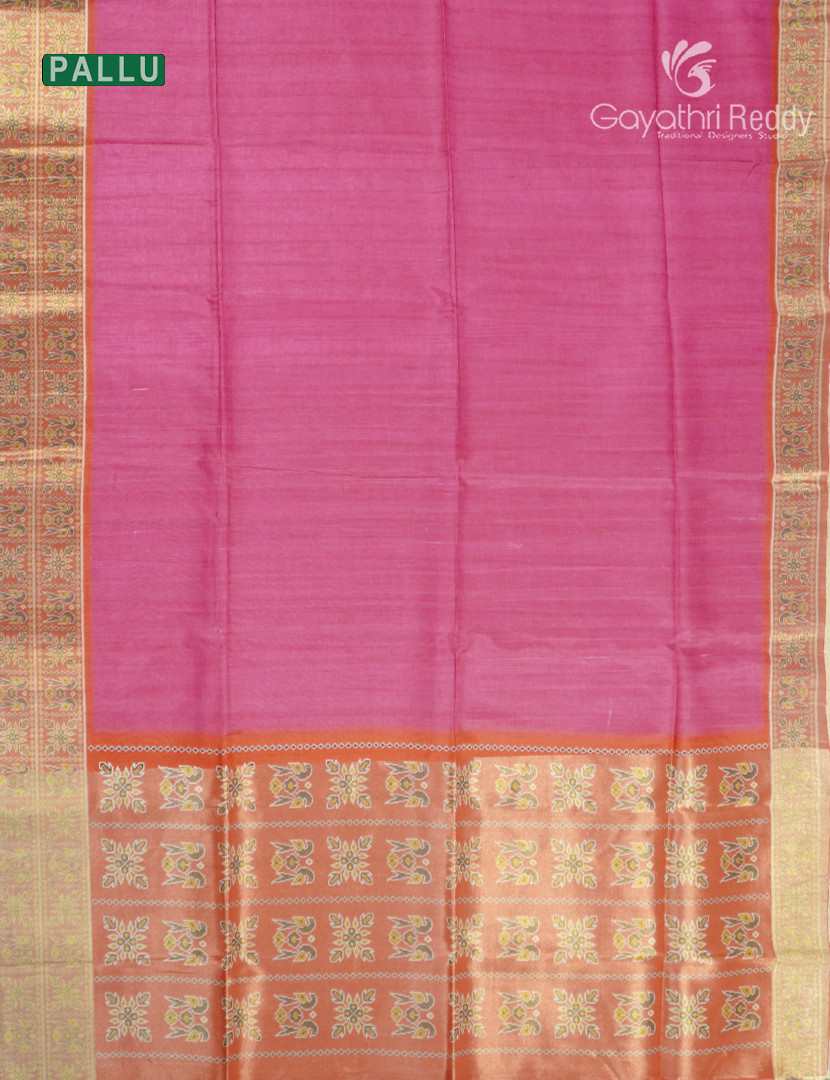 Semi Tussar Saree in Lotus Pink and Orange