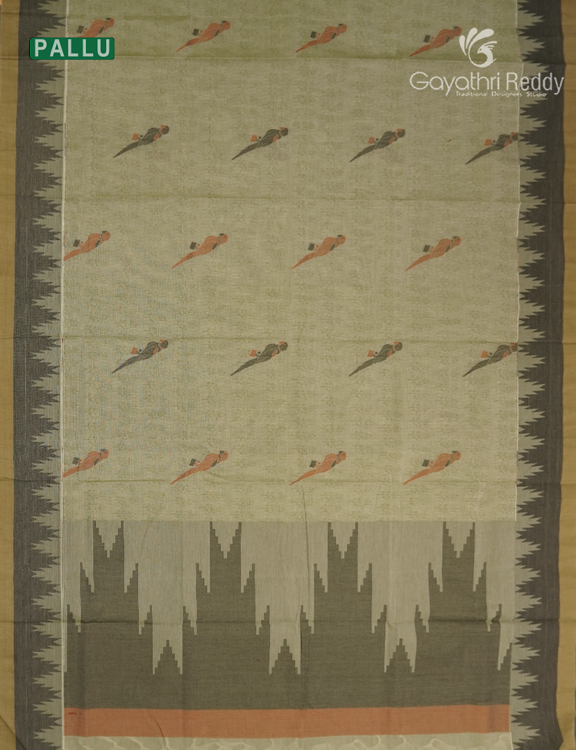 Pure Kanchi Cotton Saree in Olive Green
