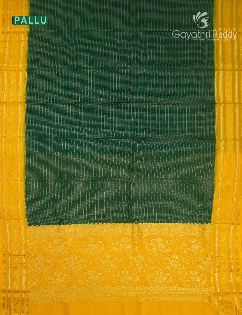 Semi Mysore Crepe Saree in Bottle Green and Yellow