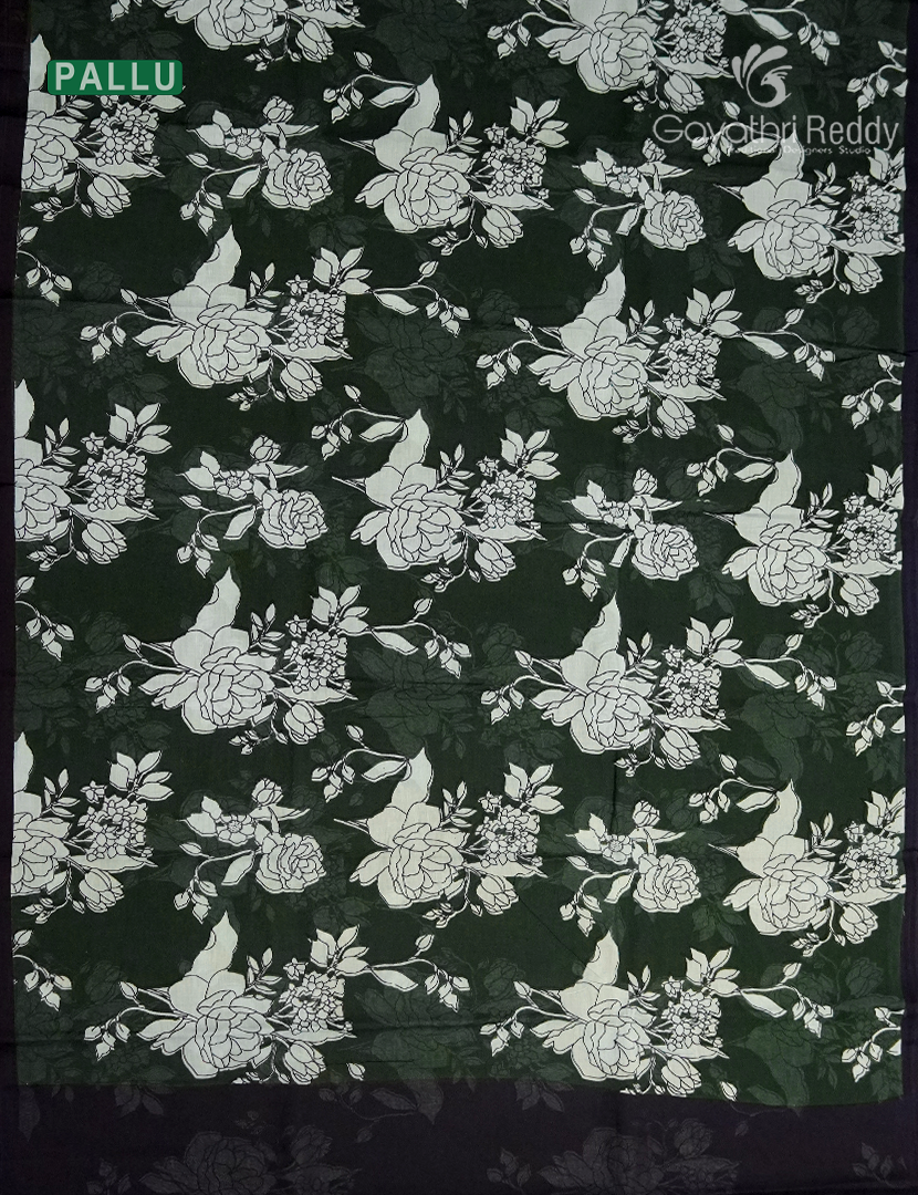 Pure MulMul Cotton Saree in Deep Olive Green and Black