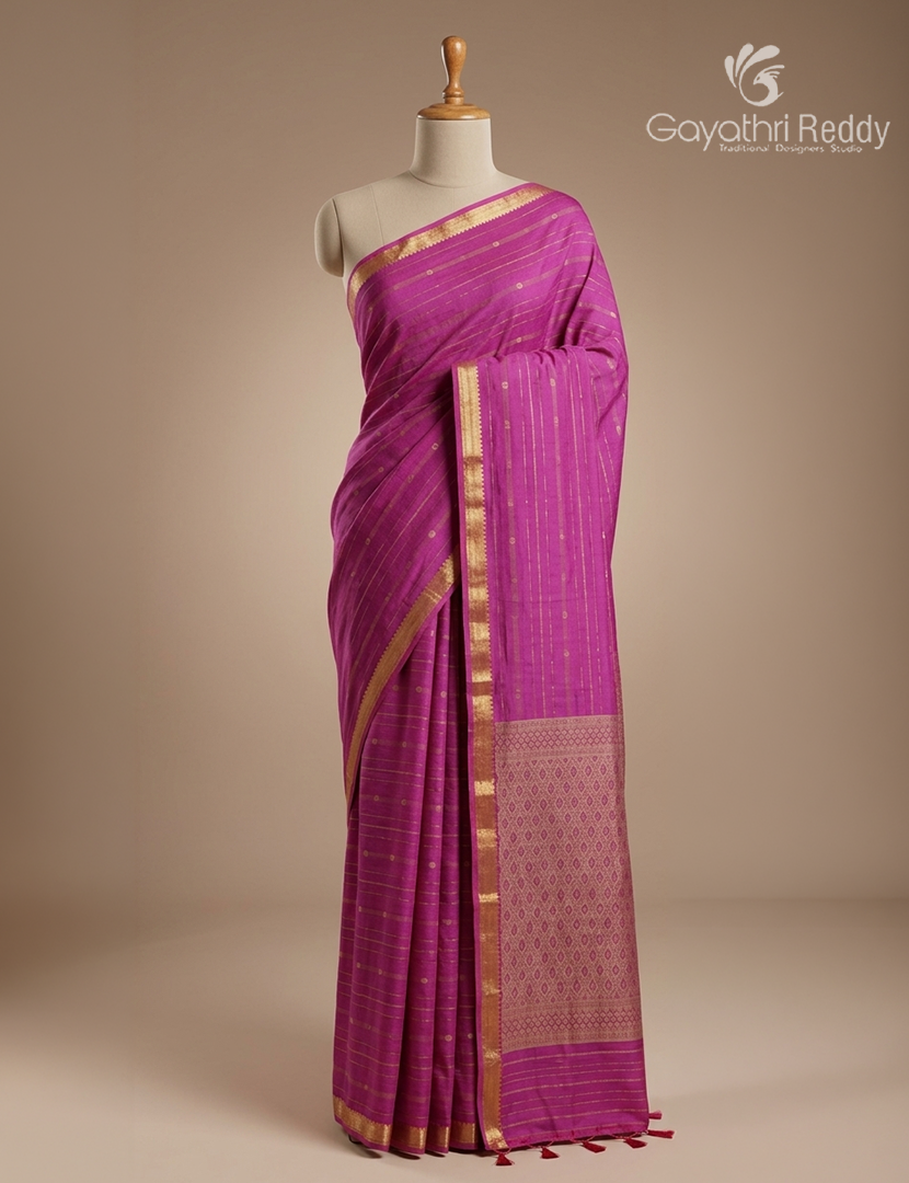 Pure Kanchi Cotton Saree in Deep Rose Pink