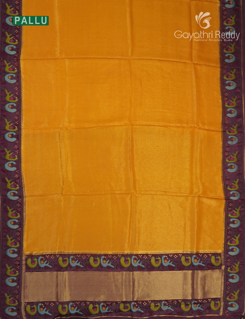Semi Mysore Silk Saree in Golden Yellow and Deep Burgundy