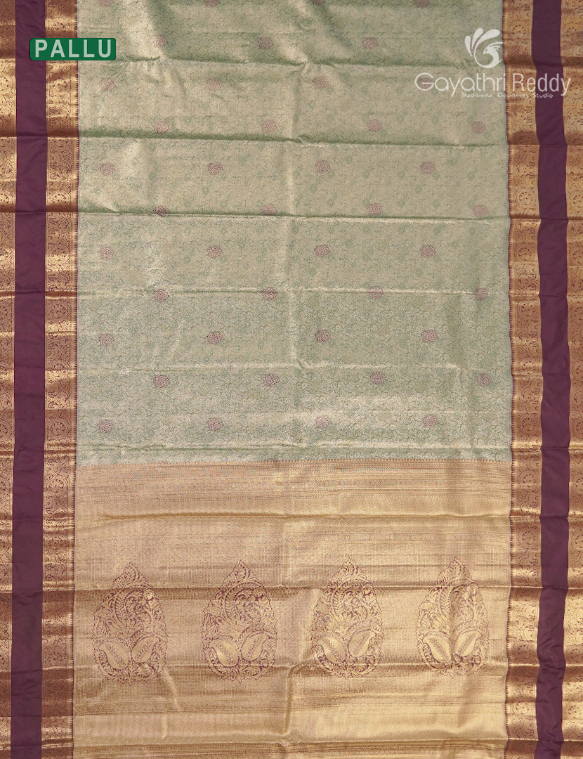 Semi Kanchipuram Silk Saree in Sea Grey and Wine