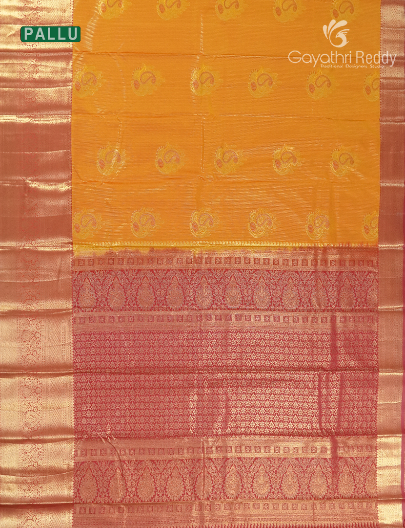Semi Kanchipuram Silk Saree in Tangarine and Red