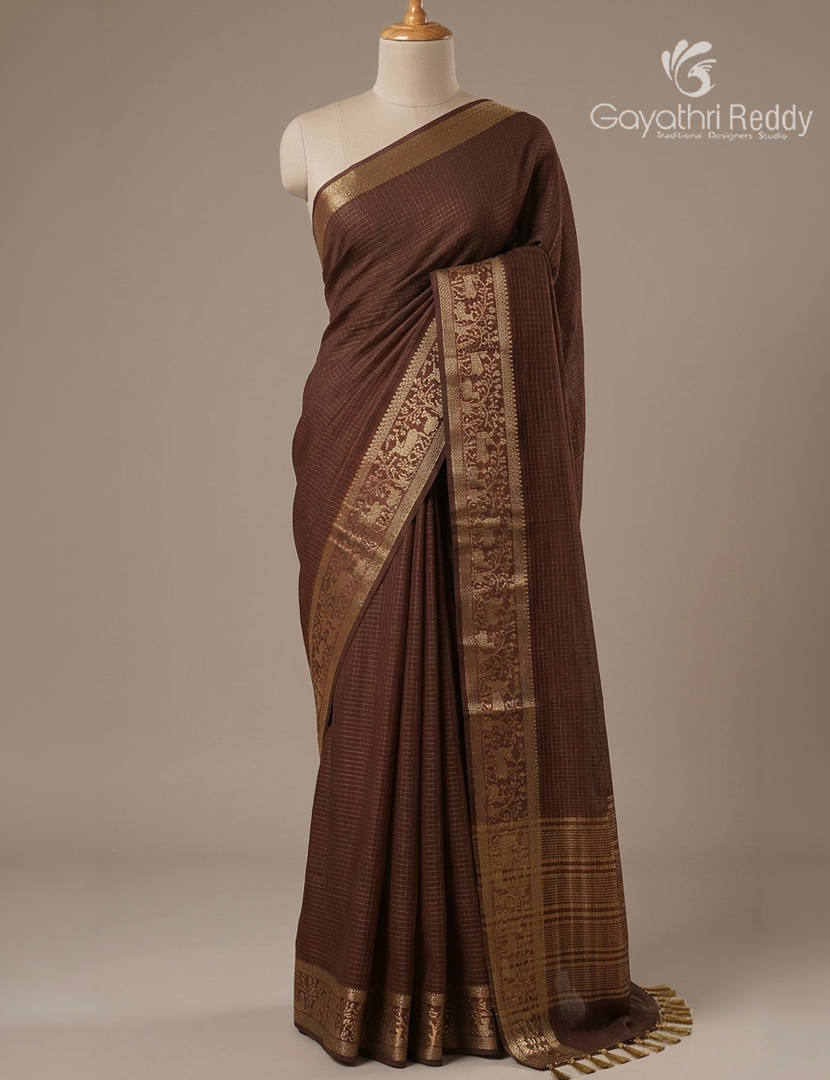 Semi Mysore Crepe Saree in Brown