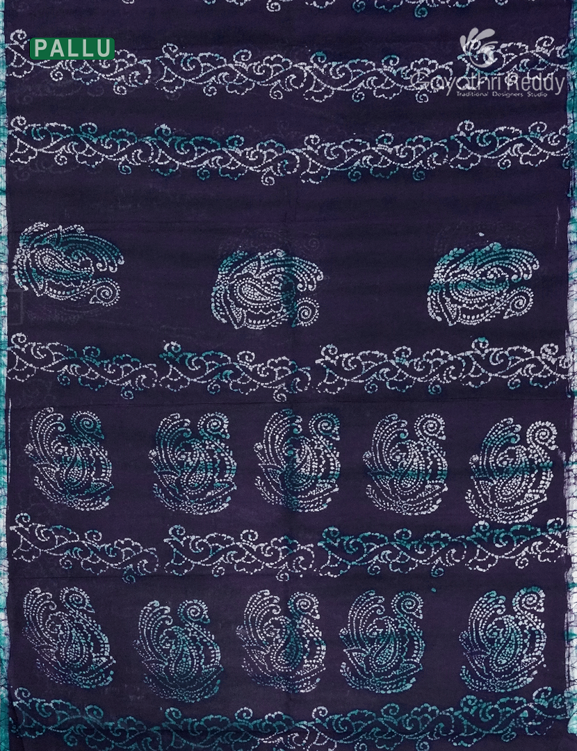 Cotton Batik Print Saree in Navy blue and Sea Blue