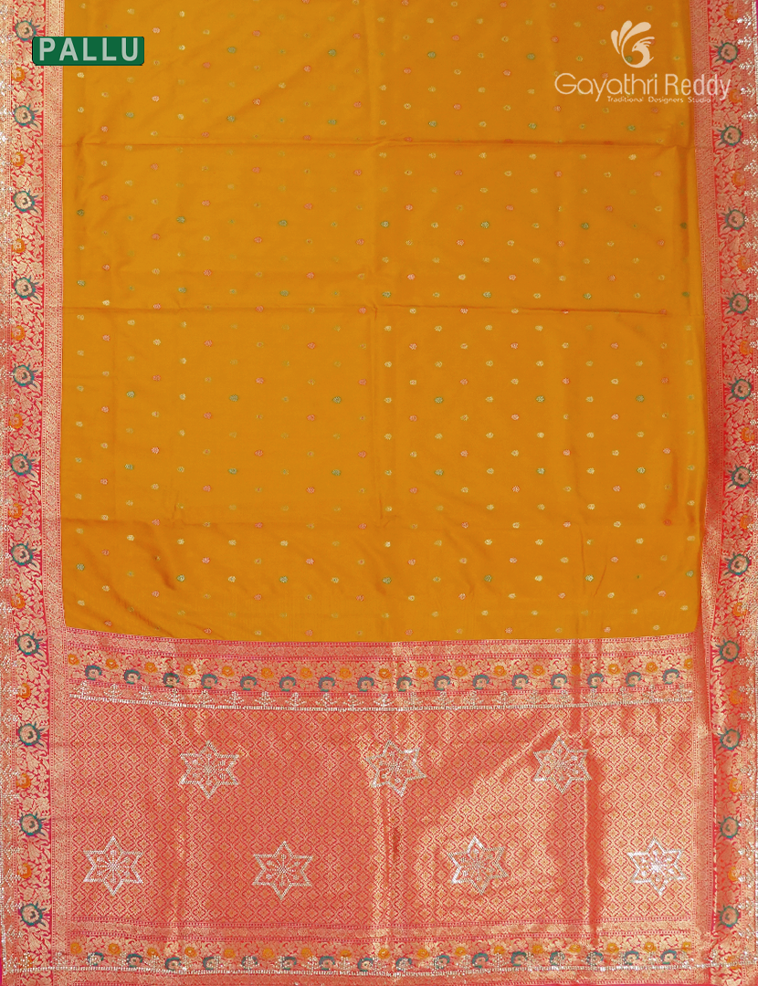 Semi Kanchipuram Silk Fancy Saree in Orange and Rani Pink