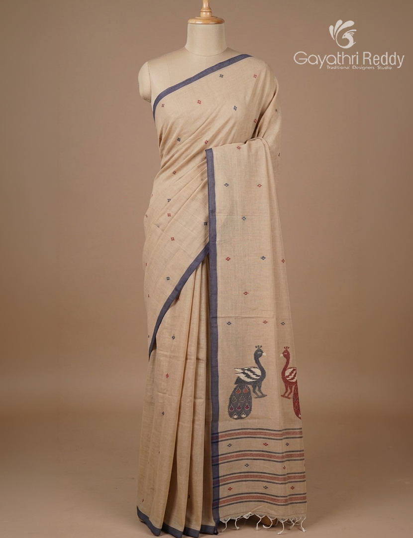 Jamdani Cotton Saree in Wheat