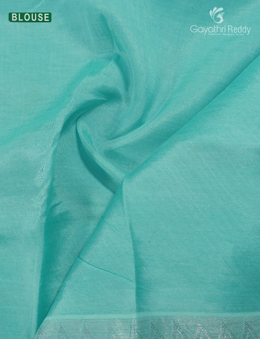 Mangalgiri Printed Saree in Mint Green and Sea Blue