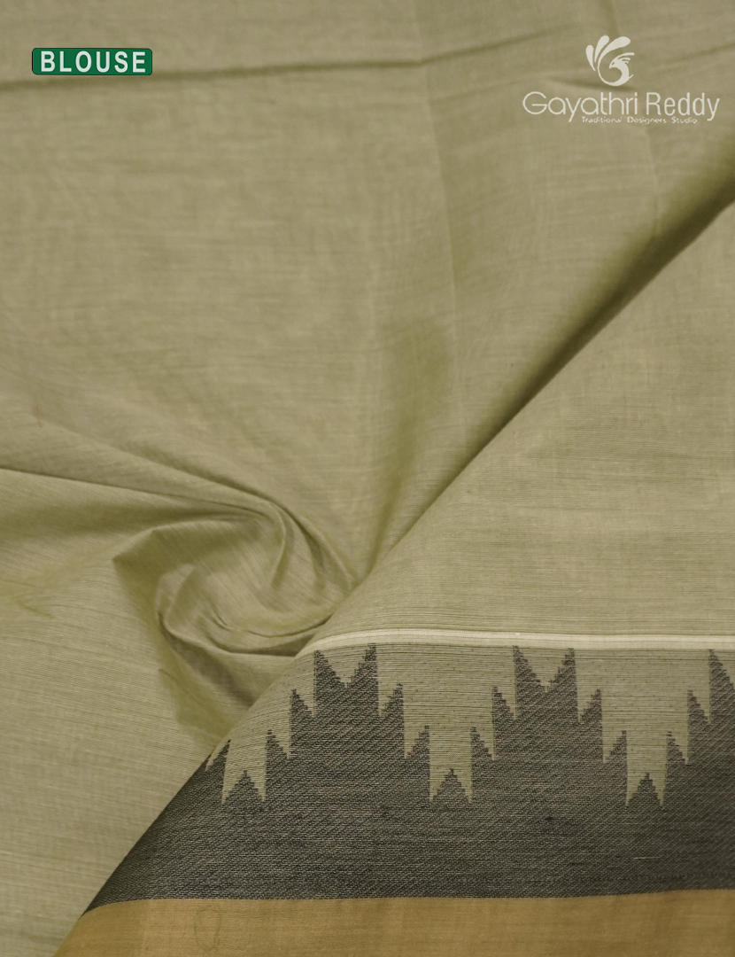 Pure Kanchi Cotton Saree in Olive Green
