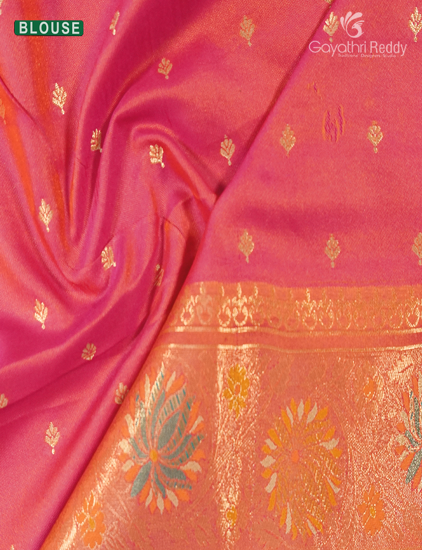 Semi Kanchipuran Silk Saree in Tangarine and Peach Pink