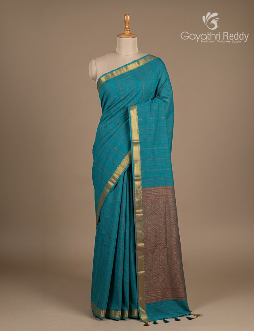 Pure Kanchi Cotton Saree in Rama Blue