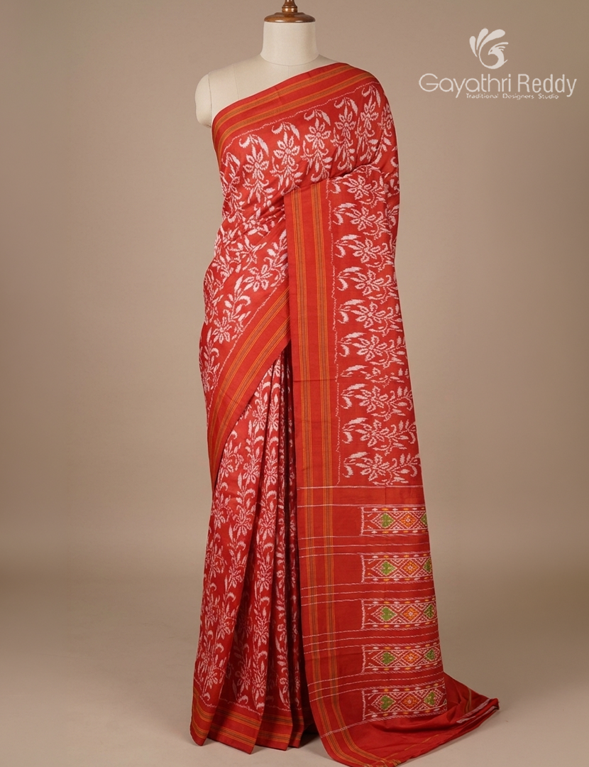 Pure Ikat Silk Saree in Red