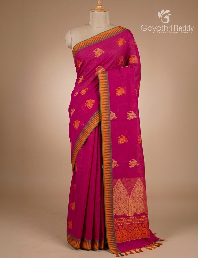 Pure Kanchi Cotton Saree in Deep Pink
