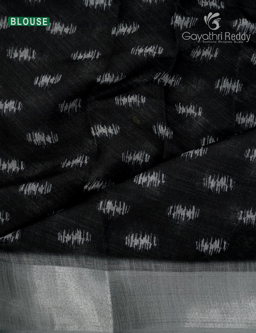 Linen Silk Saree in White and Black