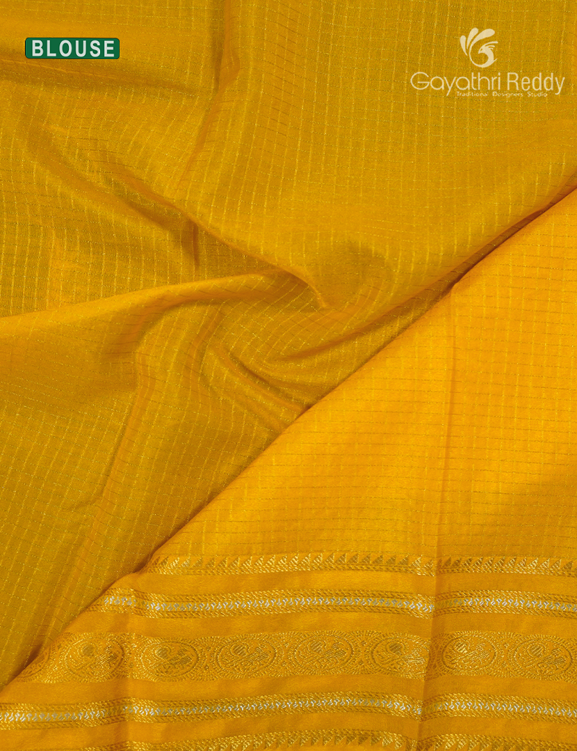 Semi Mysore Crepe Saree in Bottle Green and Yellow