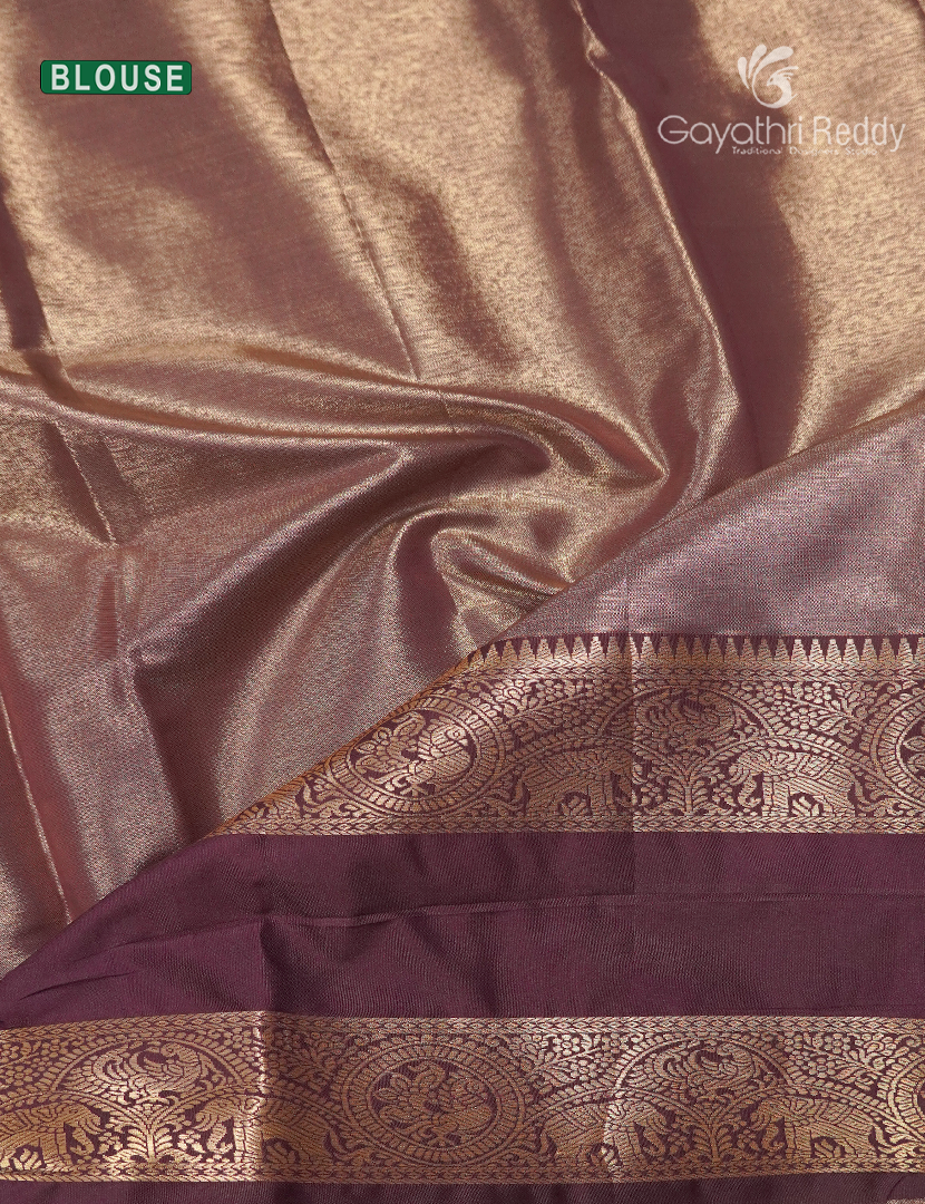 Semi Kanchipuram Silk Saree in Sea Grey and Wine