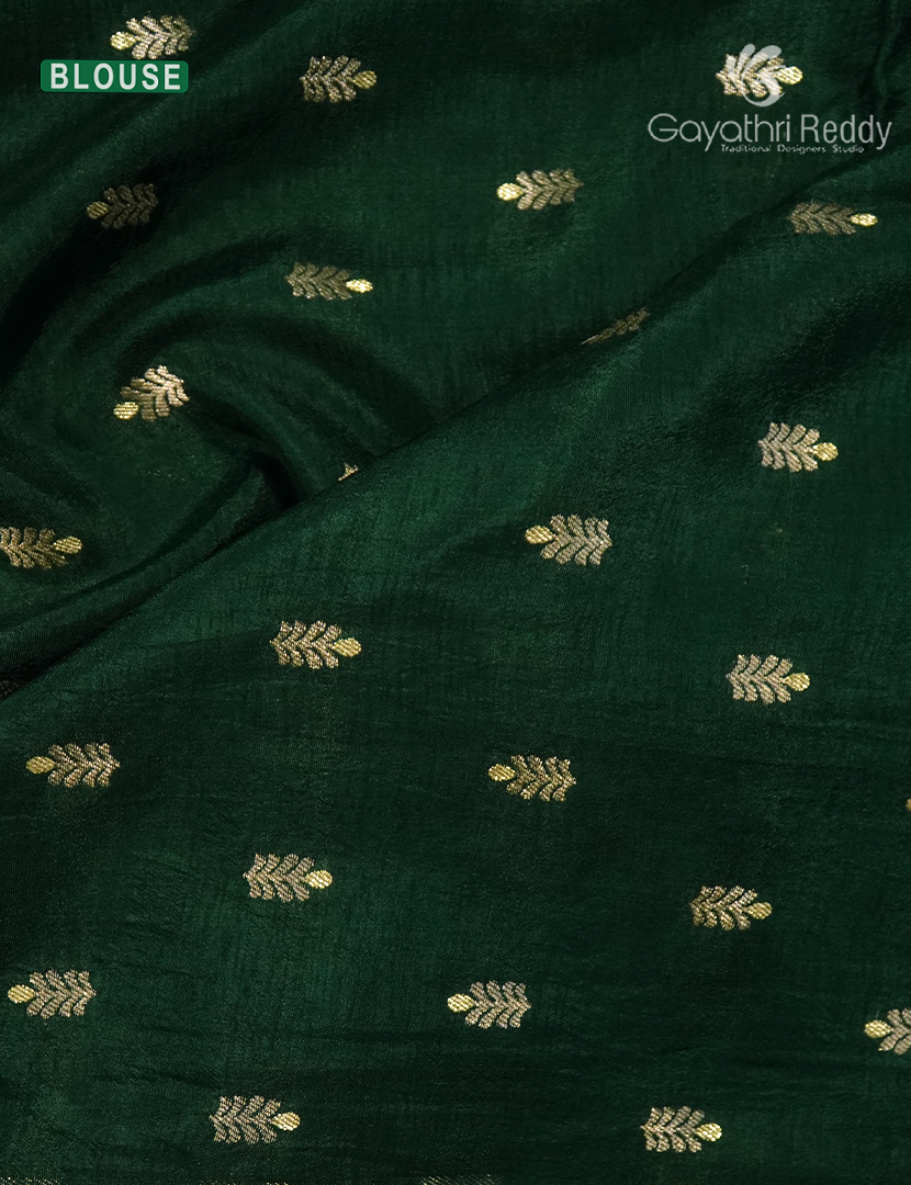 Semi Mysore Crepe Saree in Bottle Green