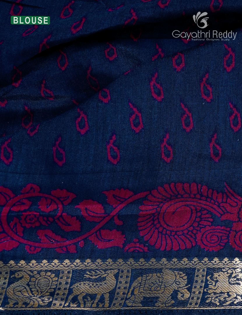 Vidharbha Sico Saree in Deep Pink and Deep Navy blue