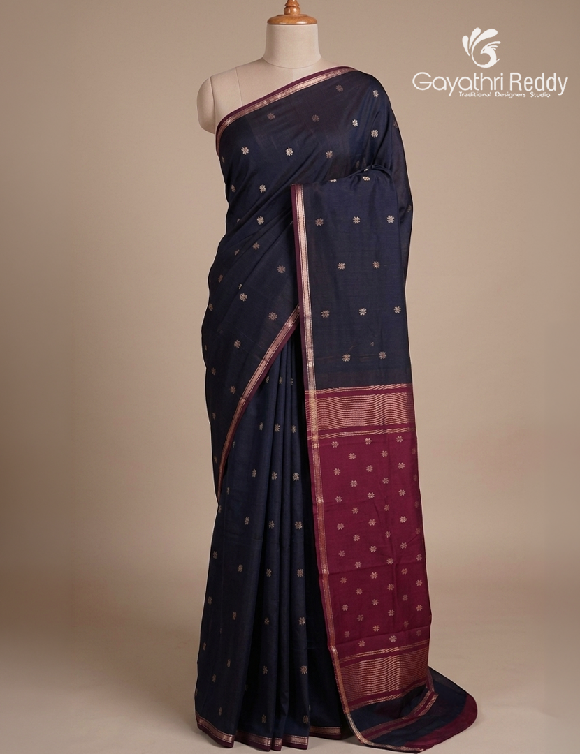 Kanchipuram Sico Saree in Navy Blue and Magenta