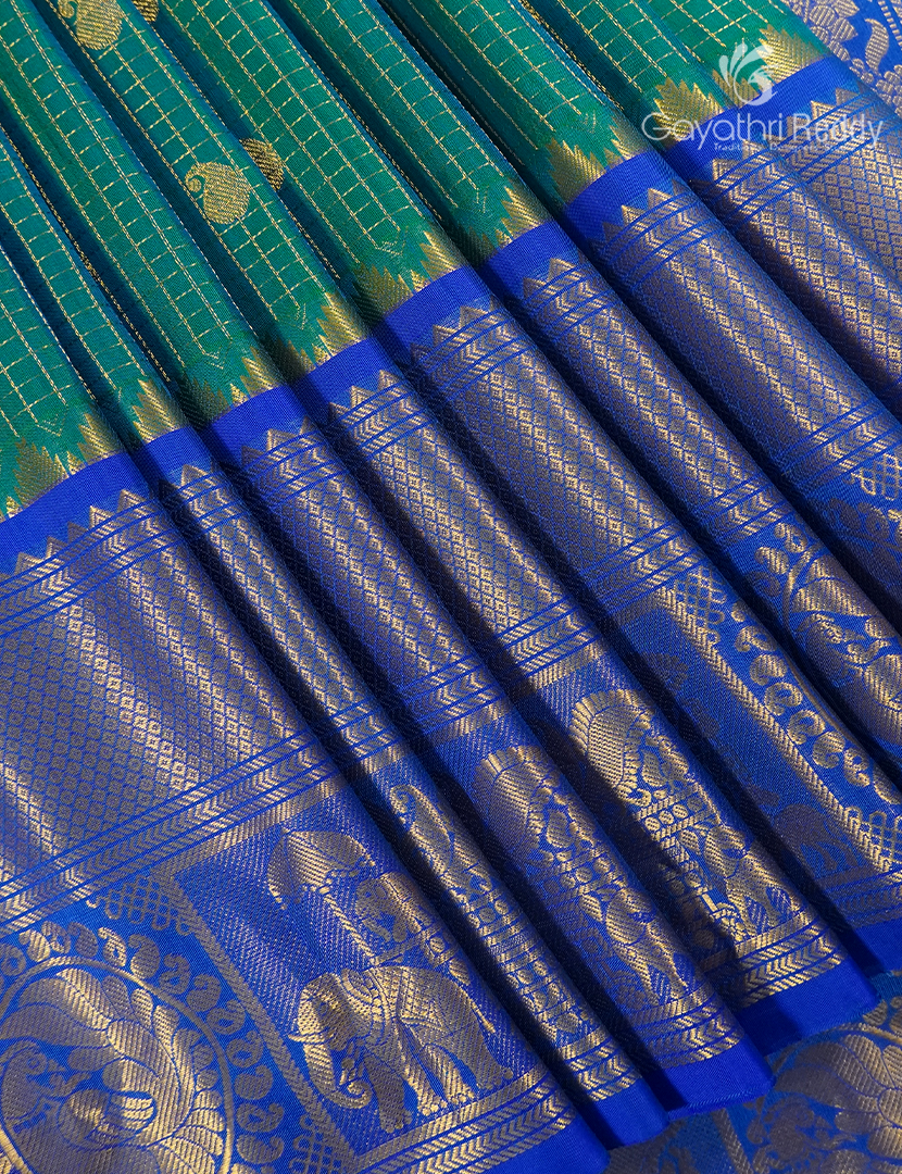 Pure Gadwal Silk Saree in Sea Green and Blue