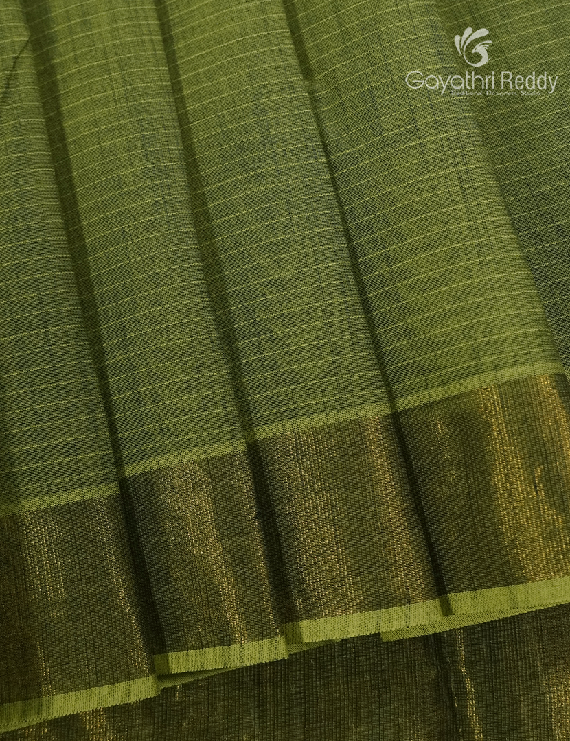 Pure Handloom Cotton Saree in Mehendi Green