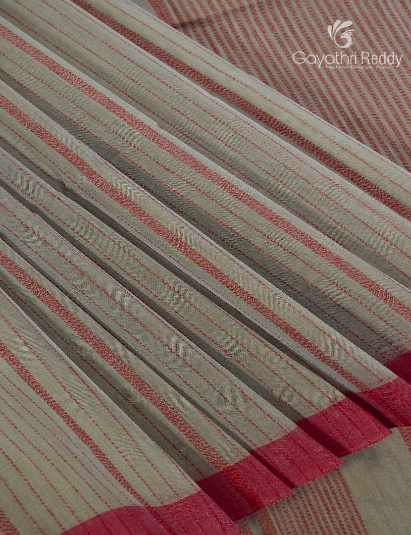 Pure Handloom Cotton Saree in Olive Beige