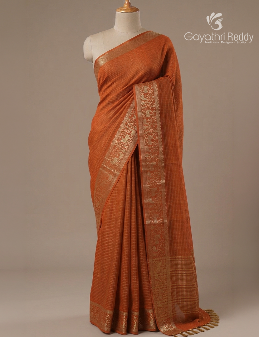 Semi Mysore Crepe Saree in Orange