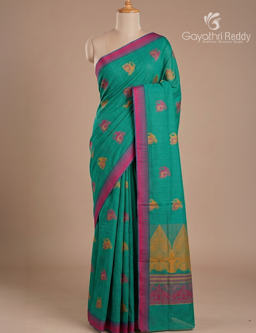 Pure Kanchi Cotton Saree in Sea Green