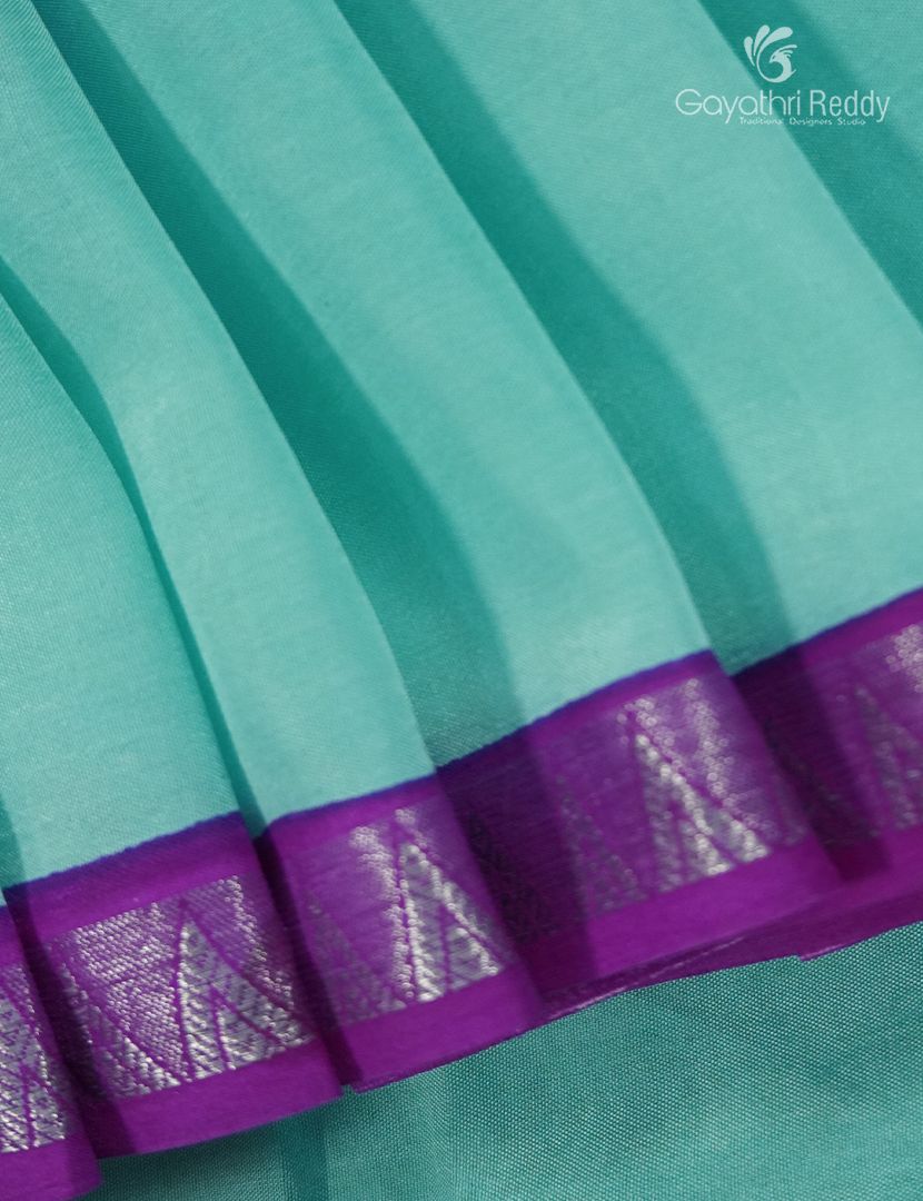 Mangalgiri Printed Saree in Mint Green and Sea Blue