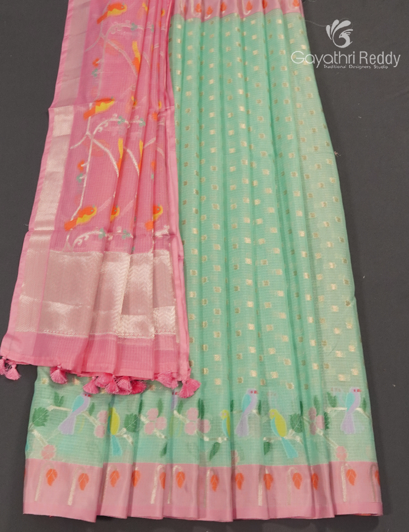 Banaras Kota Lehanga Set in Mint Green and Baby Pink