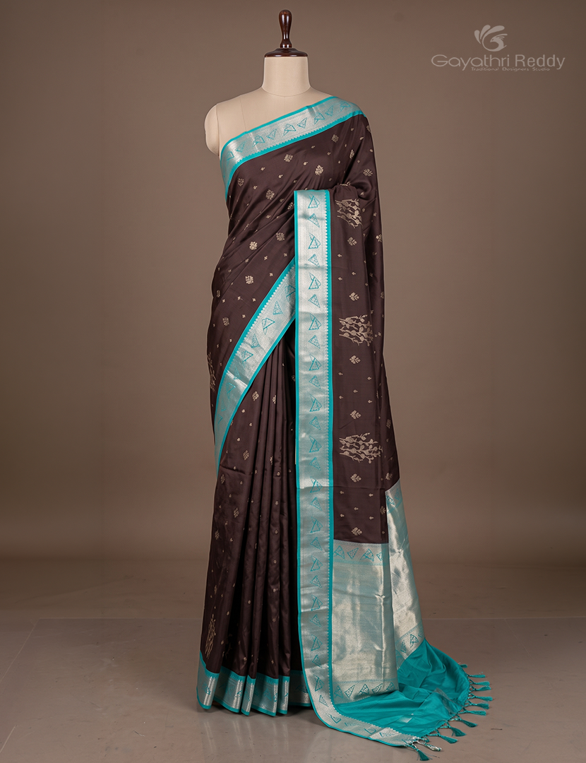 Soft Silk Saree in Deep Snuff and Sea foam green