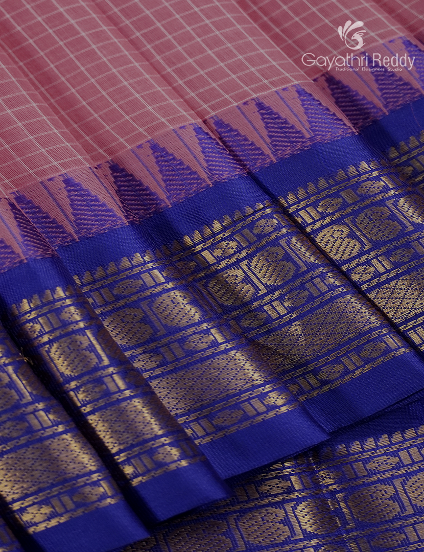 Pure Gadwal Cotton Saree in Mauve and Deep Blue