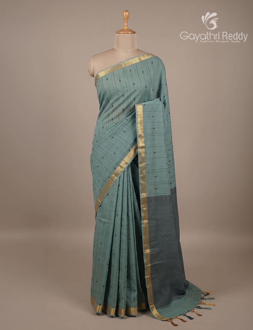 Pure Kanchi Cotton Saree in Pista Grey