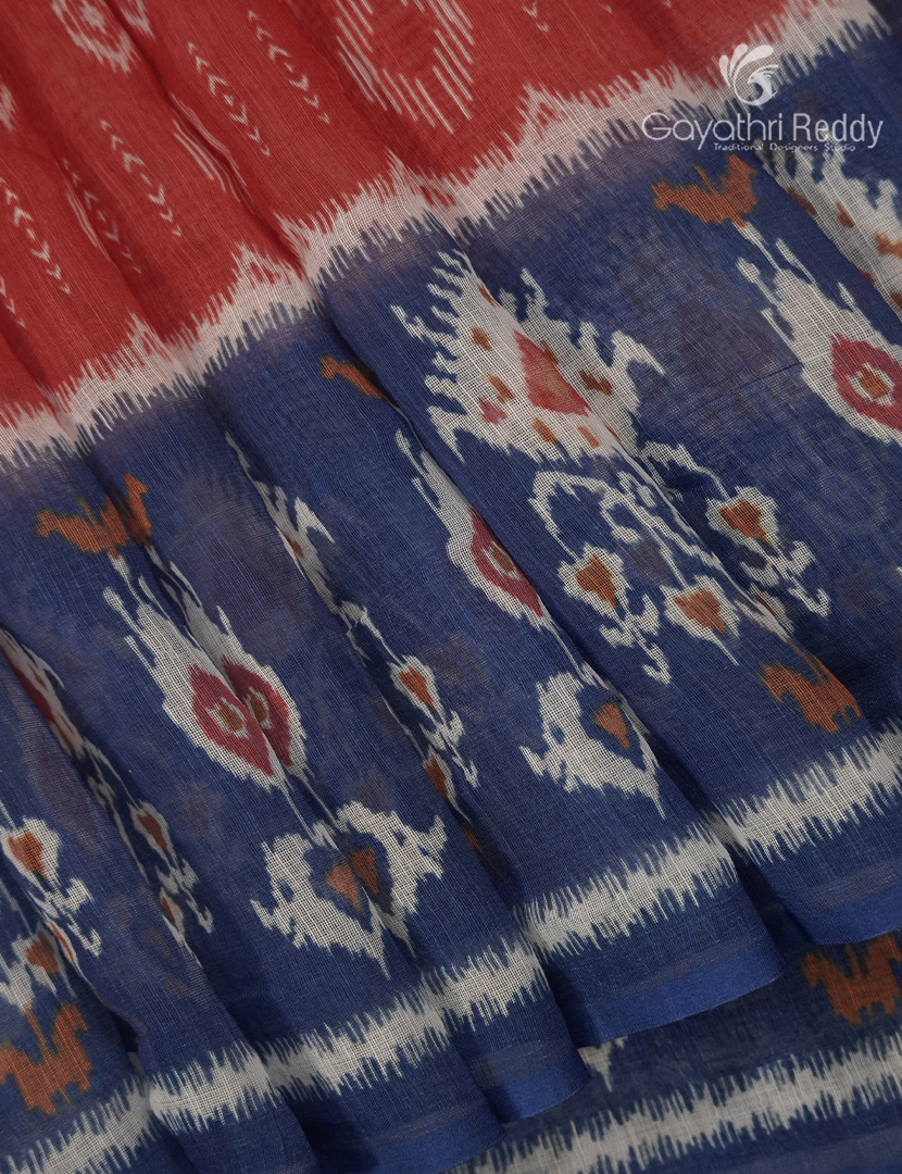 Linen Cotton Saree in Orange