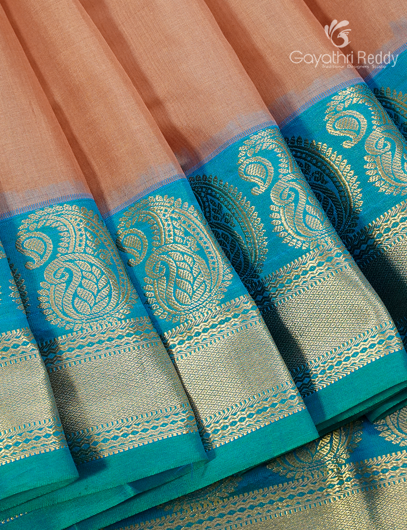 Pure Kanchi Sico Saree in Peach and Rama Blue