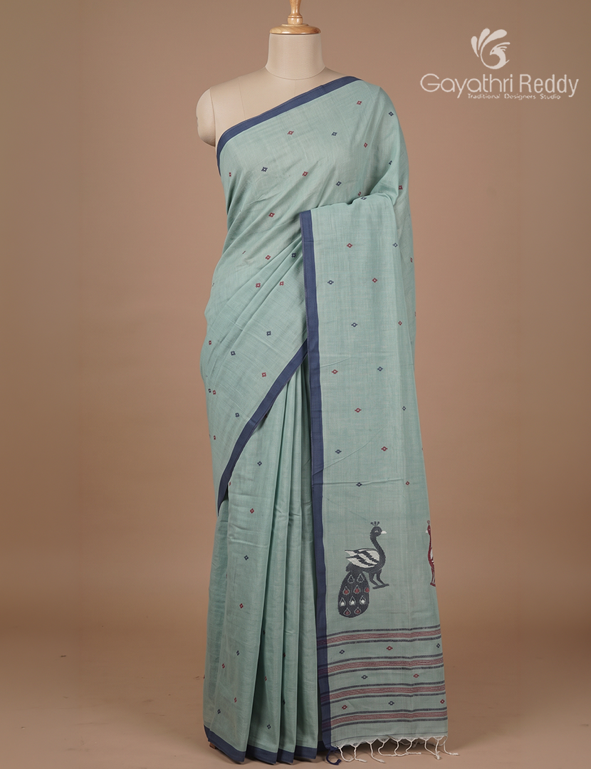 Jamdani Cotton Saree in Sage Green