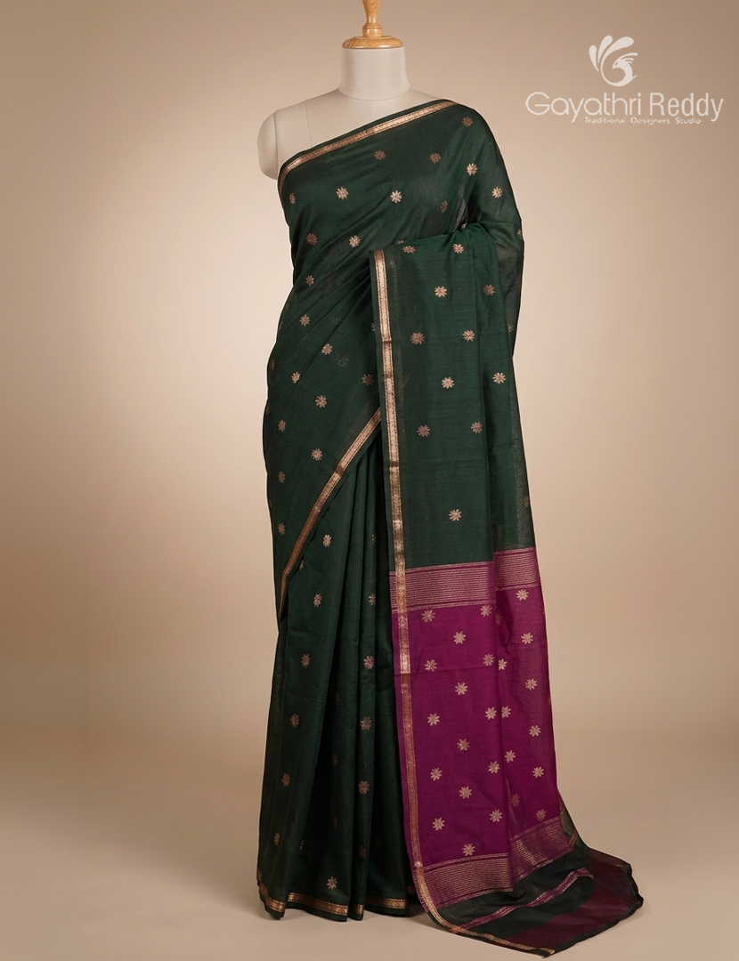 Kanchipuram Sico Saree in Bottle Green and Magenta