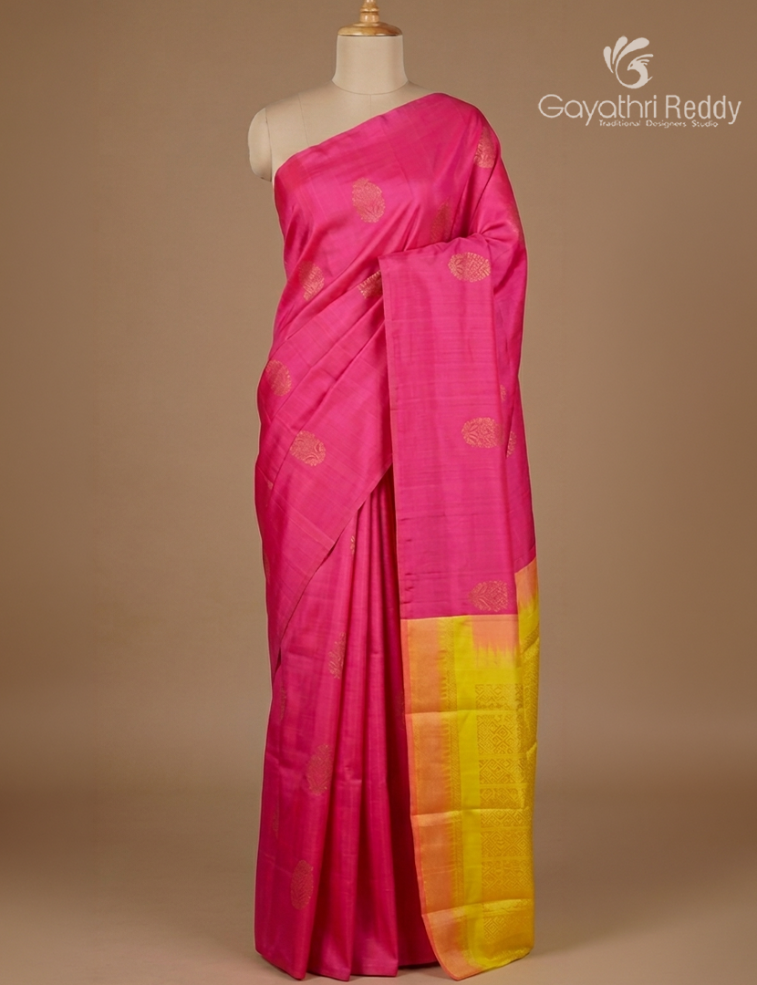 Pure Kanchipuram Silk Saree in Pink (Butta Style )