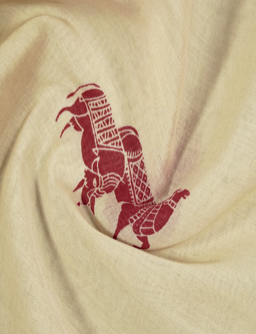 Pure MulMul Cotton Saree in Cream and Maroon Red