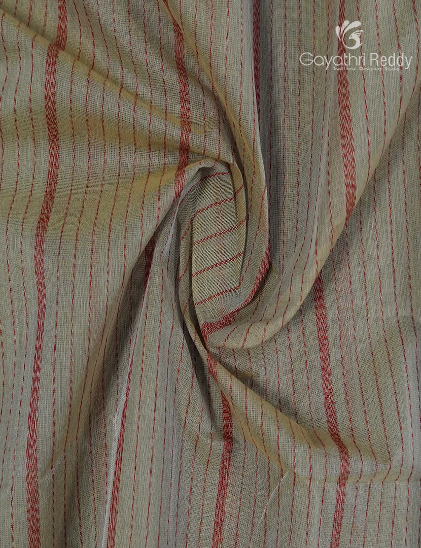 Pure Handloom Cotton Saree in Olive Beige