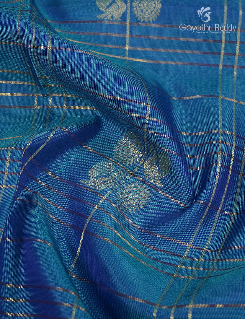 Pure Kanchi Vintage Saree in Feroz Blue and Deep Blue
