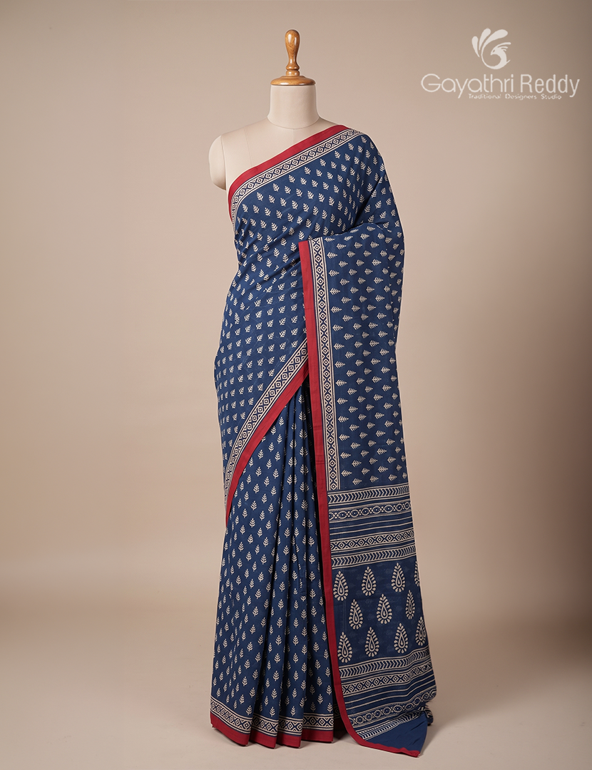 Vidharbha Cotton Saree in Indigo Blue