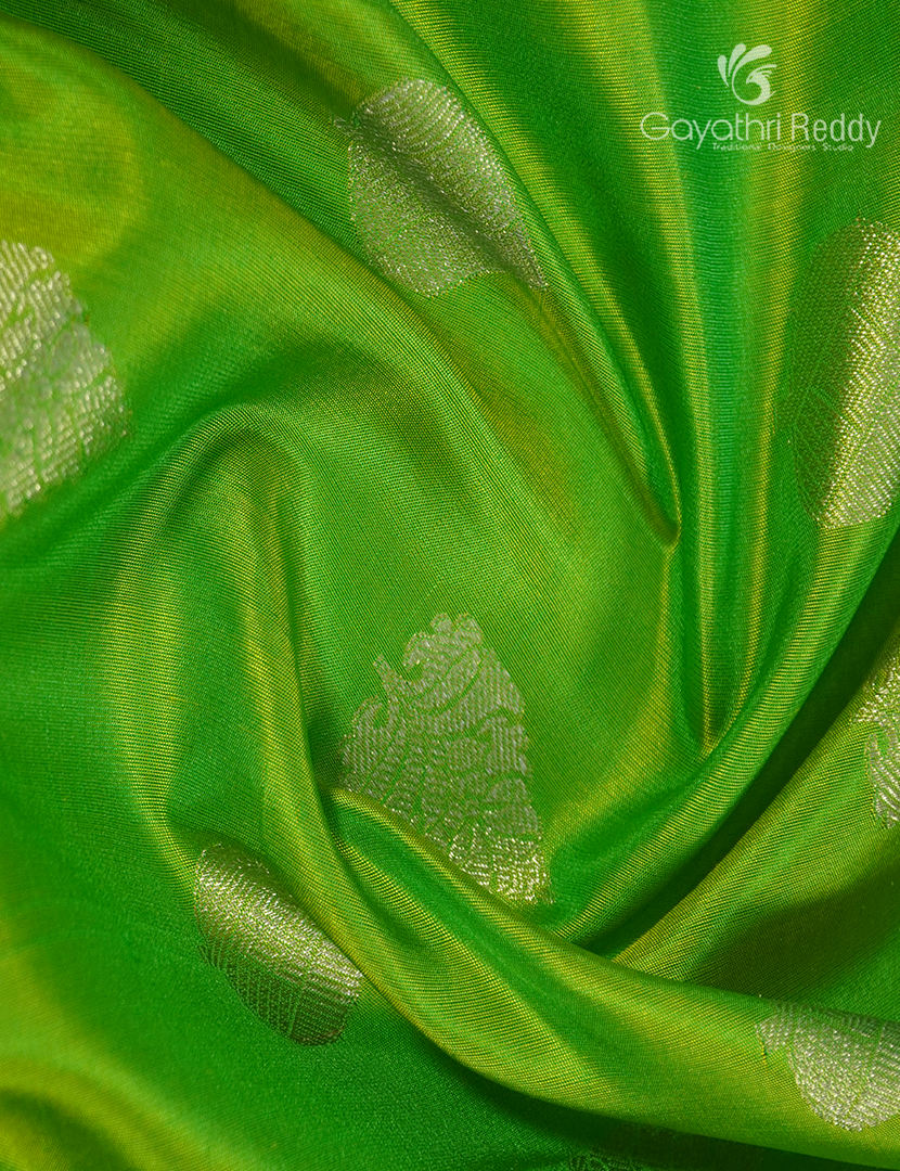 Pure Venkatagiri Silk Saree in Parrot Green and Orange